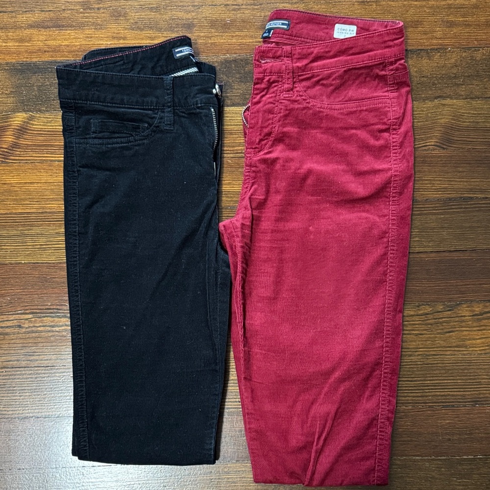 Corduroy Pants Set - Black and Red